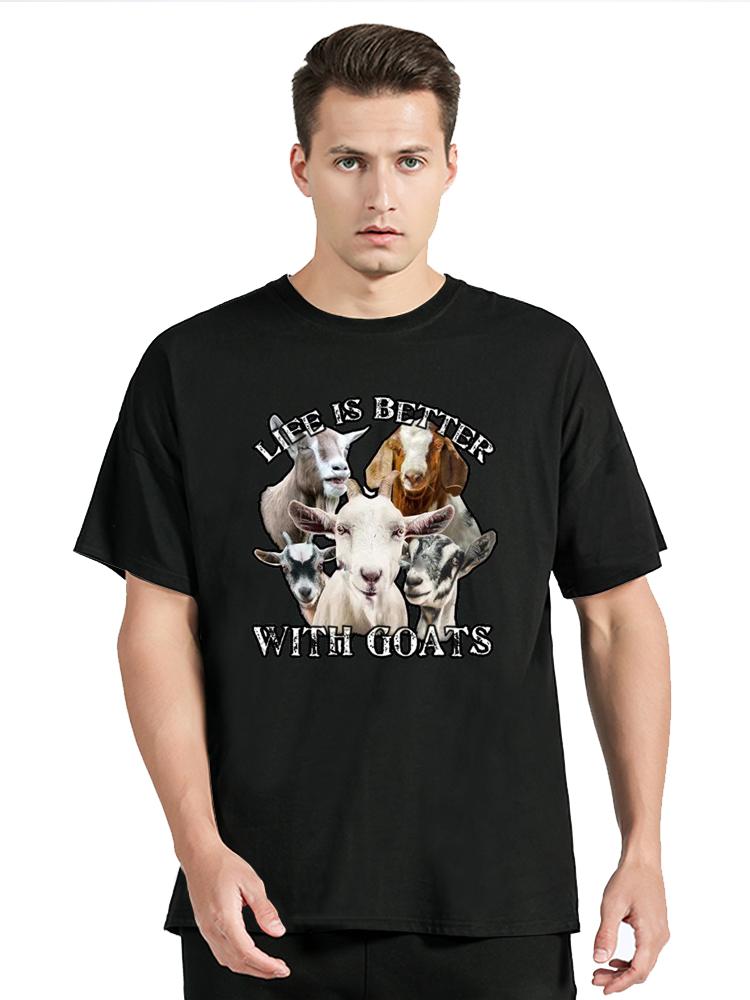 Das Leben ist besser mit Ziegen Herren Grafik T-Shirt Ziegenliebhaber T-Shirt Kreativ Hipster Gothisch Männlich Hip Hop Oberteile Kleidung Übergroß
