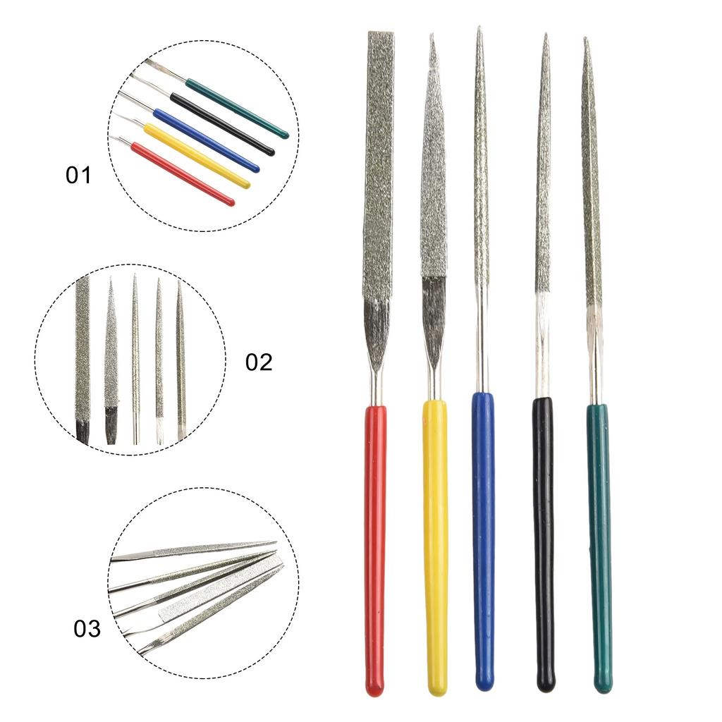 5Pcs Small Files Needle Set Pocket Files Woodworking DIY 2×100mm Triangle Square Round Flat Semicircle Hand Tool