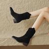 Fashionable New Suede Square Heel Plus Size Horse Boots for Winter Pointed Comfortable Warm and Casual Short Boots for Women