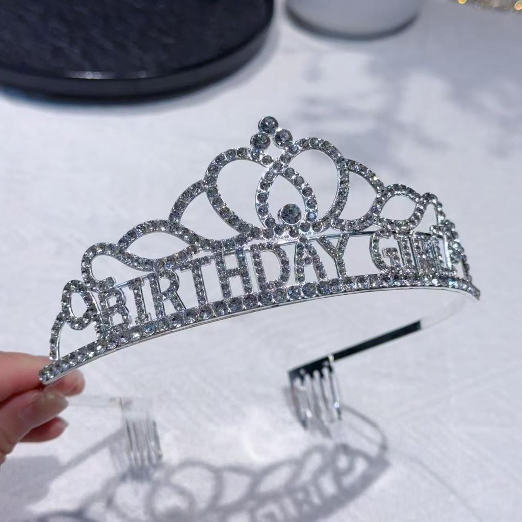 Happy Birthday  Letter Water Diamond Crown Party and Dance Supplies Girl's Birthday Crown  Alloy Headband  Headwear