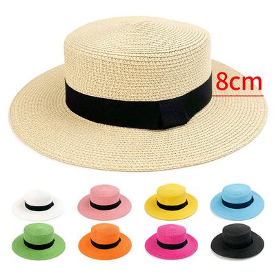 Square Button Dome Panama Lafite Flat Top Straw Hat Summer Travel Sun Hat Large Brim Top Hat Wide Brim