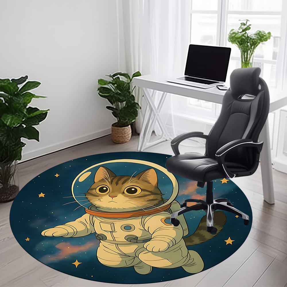 1PC SpaceKitty Office Round Area Rug,  Mat Suitable ForOffice, Under Office Chairs Bedroom Living Room Home Decor, Room Deco