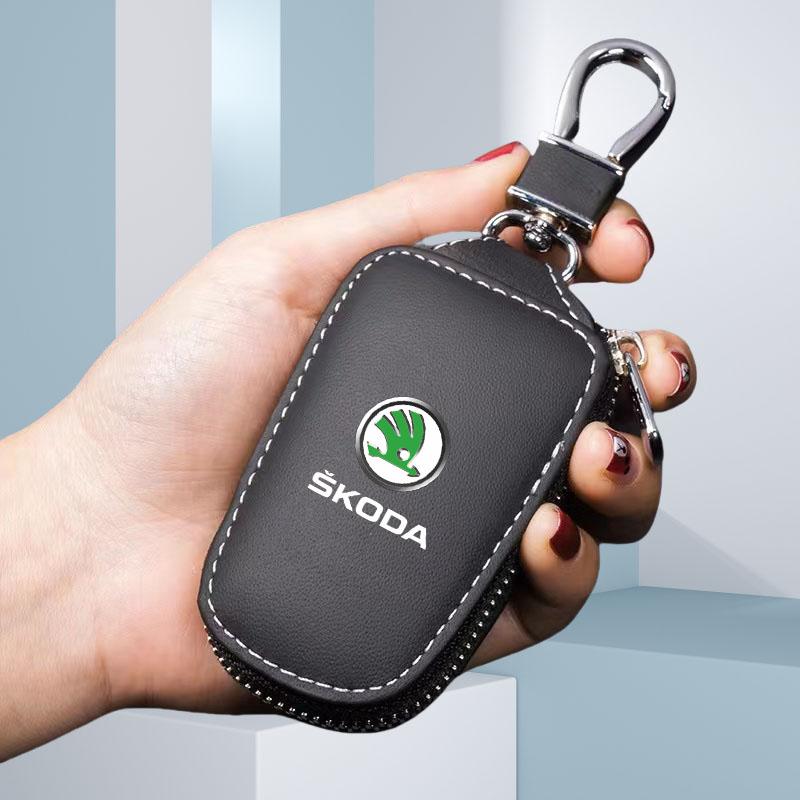 

Leather Car Remote Key Case Full Cover Protector Holder Shell Fob For Skoda Superb A7 Kodiaq Octavia A7 A8 Keychain Accessories чёрный
