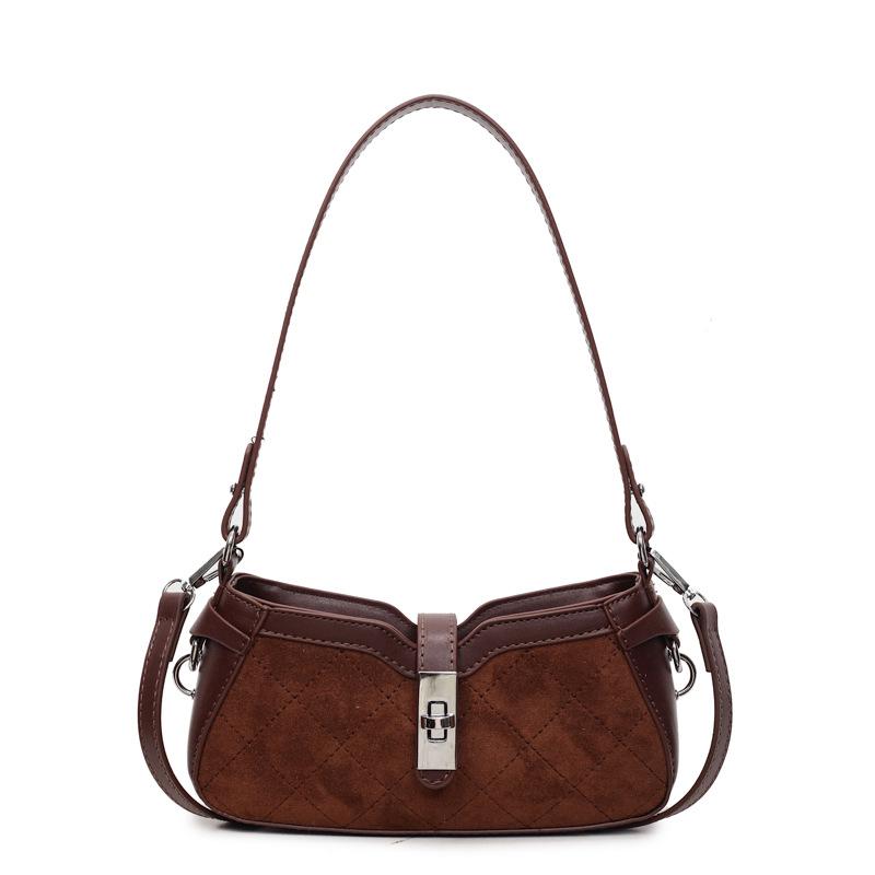 

High-end fashion baguette handbag women s spring new niche texture shoulder messenger bag commuter bag темно-коричневого
