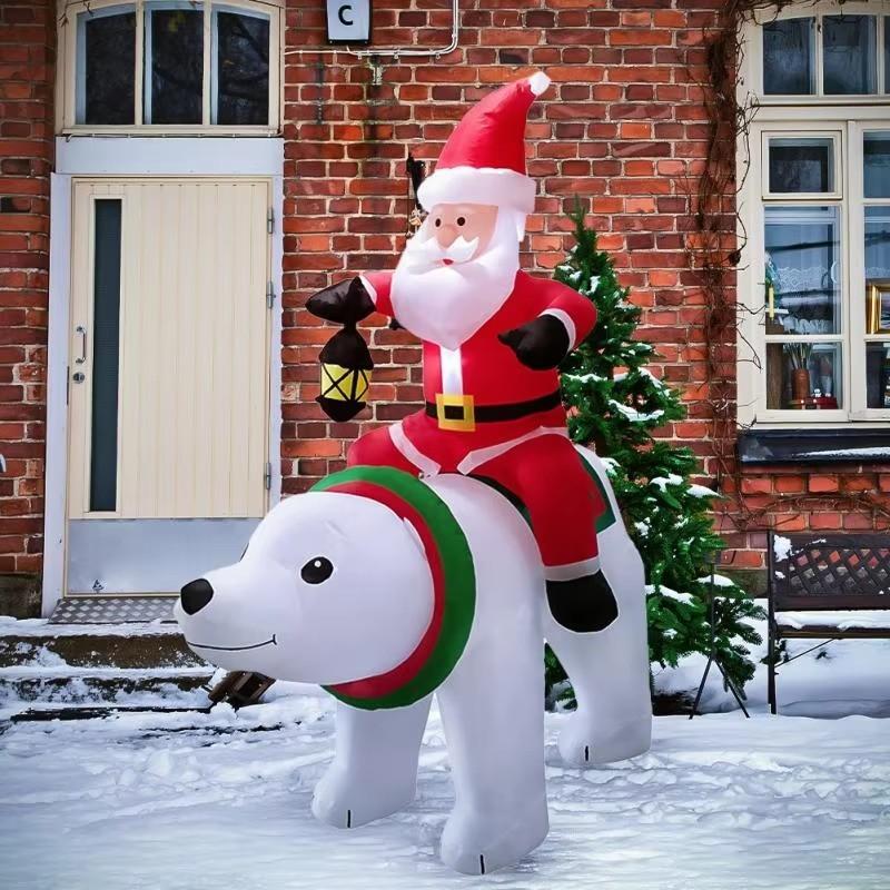 1.85M/6FT Christmas Inflatables Toys Santa Rides A Bear Built-in LED Lights Outdoor Decorations Yard Garden Holiday Party Decor