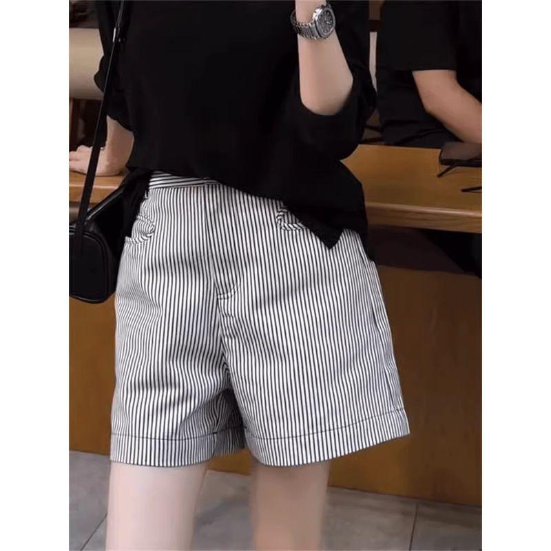 

K-style Полоски Тонкие Эластичные Шорты Кэжуал с Высокой Посадкой Stripes shorts S