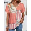 T-Shirt Women's Plus Size Summer Casual Elegant Simple V-Neck Short-Sleeve Floral Plaid Tops Loose Casual Wear Ladies Tee Shirts