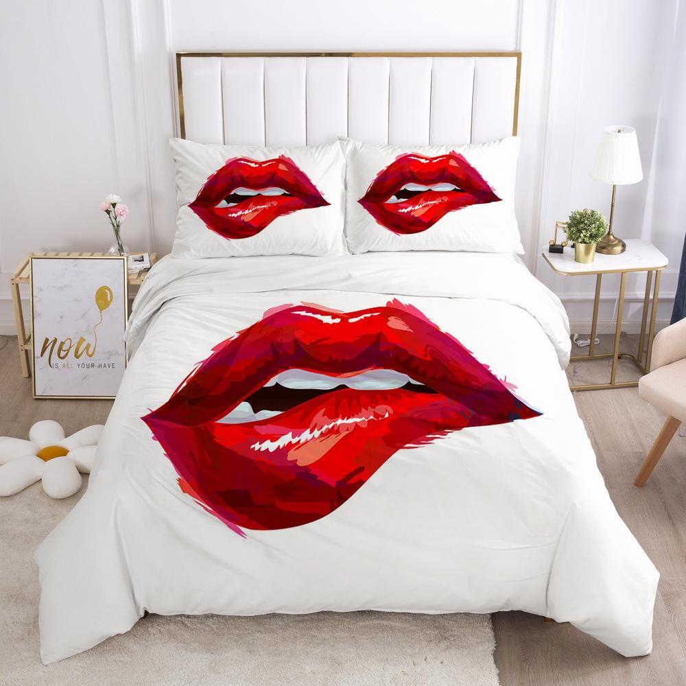 Love Couple Duvet Cover And Pillow Shams Set,Pink, Gray,Sexy Lips,Kissing, Comforter Cover For Women,Girls,bedding Set black,red