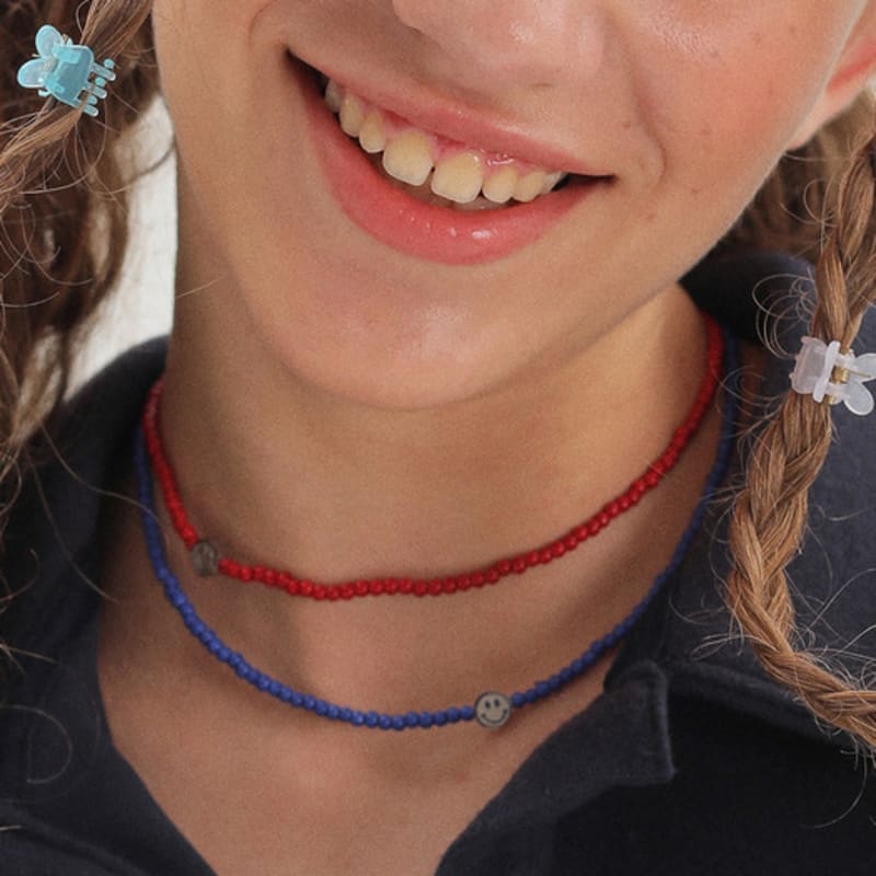 JUNEJUNE SPACE Smile Beads Necklace_Blue