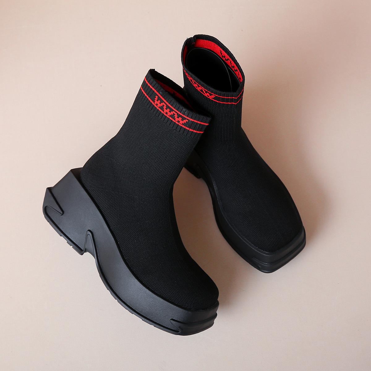 

Летающие вязаные носки ботильоны толстый каблук ботильоны-сигареты женские толстая подошва подошва-маффин короткое голенище дышащие короткое голенище одинарные ботинки большой размер Мартин 42 красный