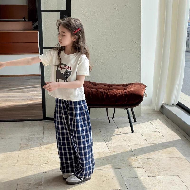 Girls' Cute Cartoon Top & Plaid Pants Set - Summer 2026 Edition