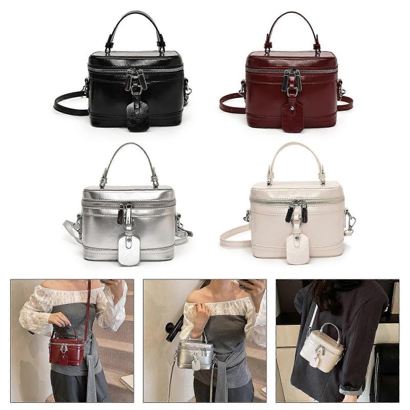 Women PU Leather Handbag Fashion Box Bag Korean Styles Shoulder Bag Top Handle Bag Solid Color Crossbody Bag for Work  White