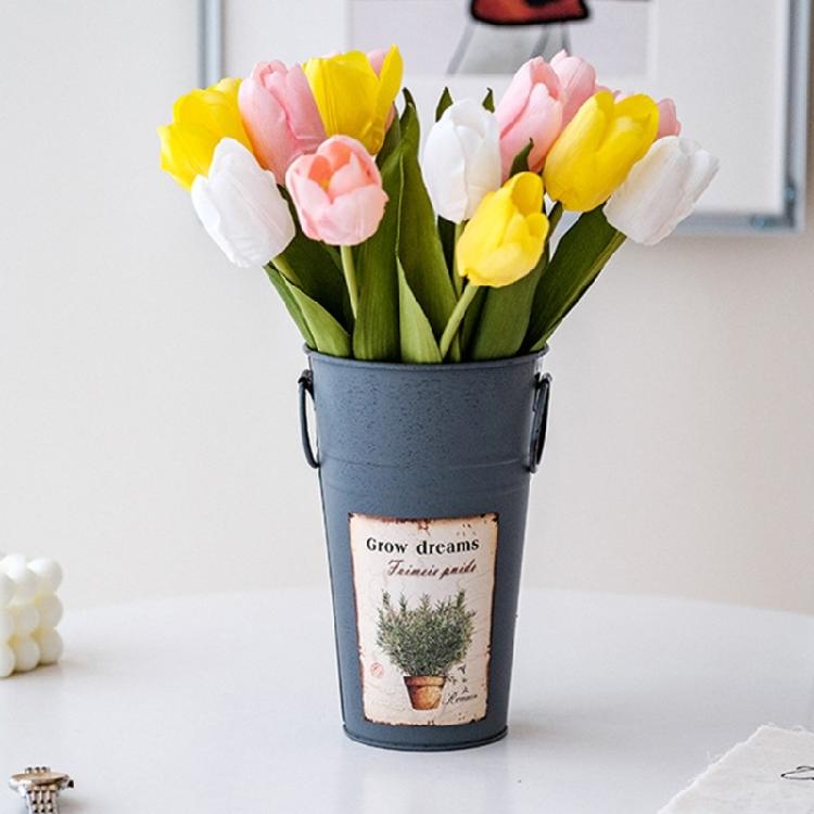 Galvanized Metal Vases with Handle,Rustics Flower Bucket for Cut Flowers,Retro Flower Container for Table Centerpieces