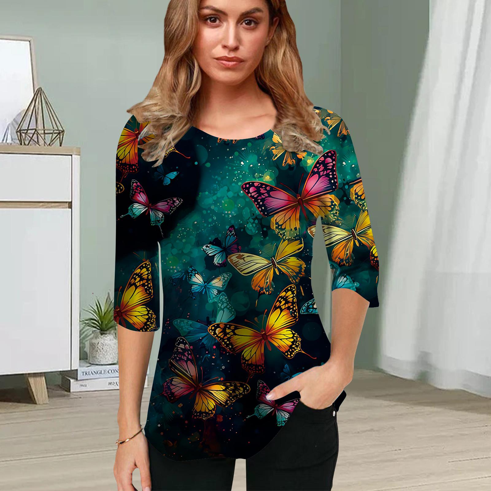 

Женская блузка с 3D принтом осенних бабочек, цветочные топы с коротким рукавом, летние повседневные топы, футболка с круглым вырезом и коротким рукавом 8XL оранжевый