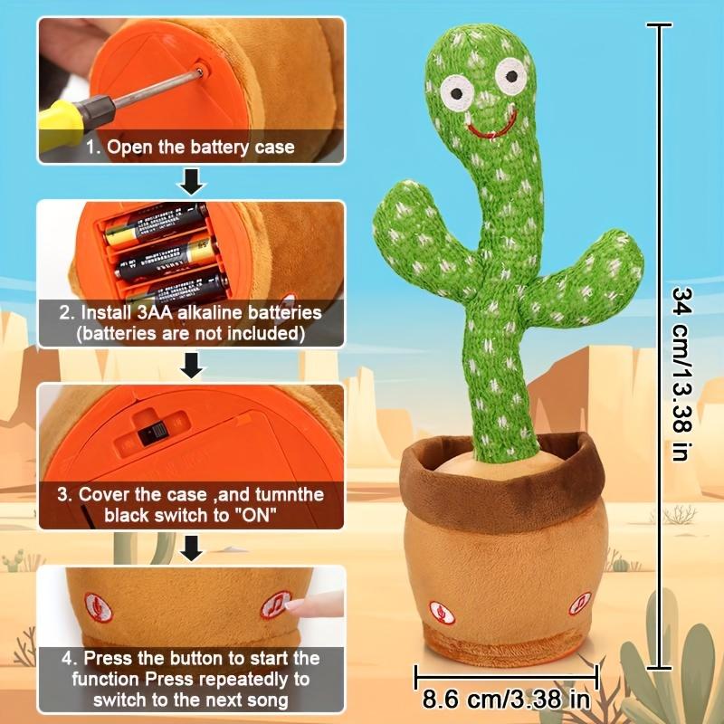 2pcs Dancing Cactus Sing Dance Interactive Plush Toy,Sound Light, Remote Control,with Batteries Not Included,, Language Learning, Ideal for Christmas