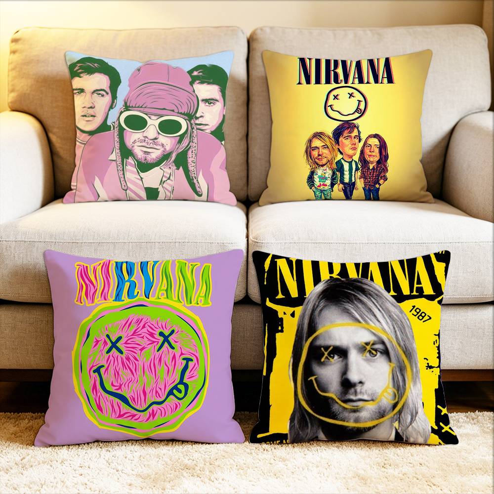 Fine Glasses Unisex Nirvana Rock B-Band Various Sizes Square Pillow Case For Car Home Bedchamber Decor