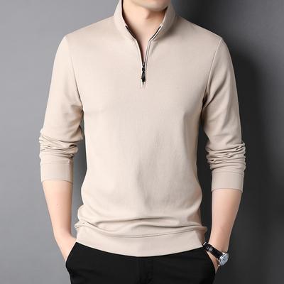 Autumn Men's Long-sleeved T-shirt Middle-aged Fashion Casual Stand-up Collar Zipper Solid Color Bottoming Top