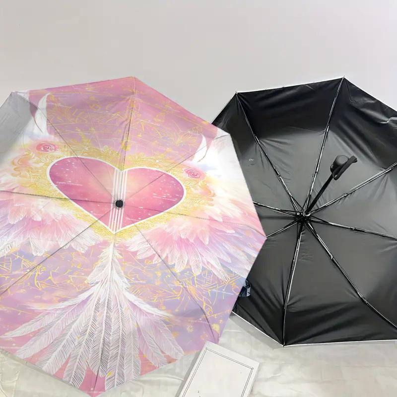 1pc Heart Wings Automatic Open/Close Umbrella Compact Folding Umbrella with 8-Rib Shaft for Women/Men, Elegant Birthday1146S