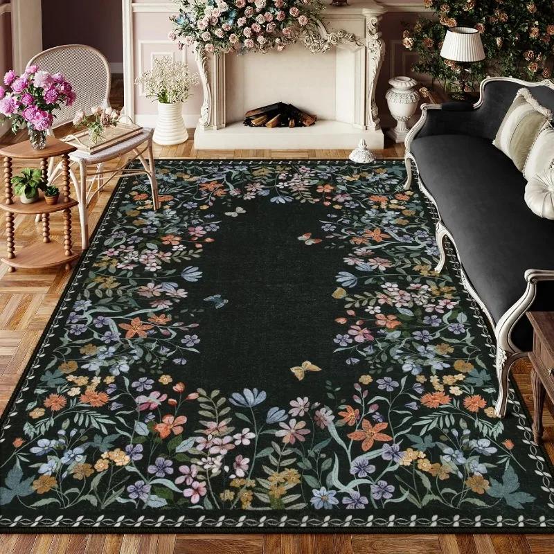 Rug for Bedroom Floral Print Area Living Room Carpet Non-Slip Machine Washable Floor Mat Soft Bedside Rugs