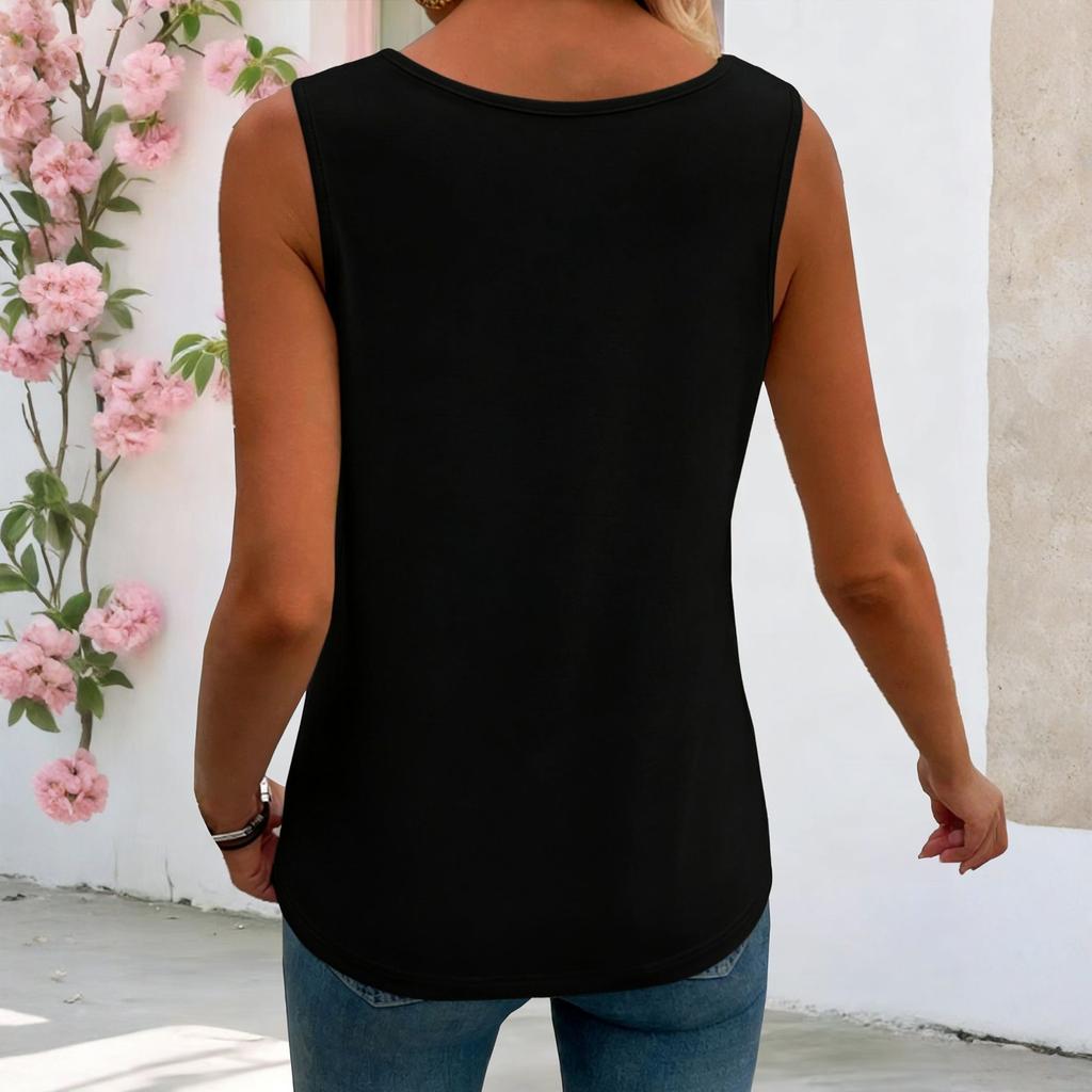 Damski casualowy modny dzianinowy top kamizelka z kwadratowym dekoltem i plisami