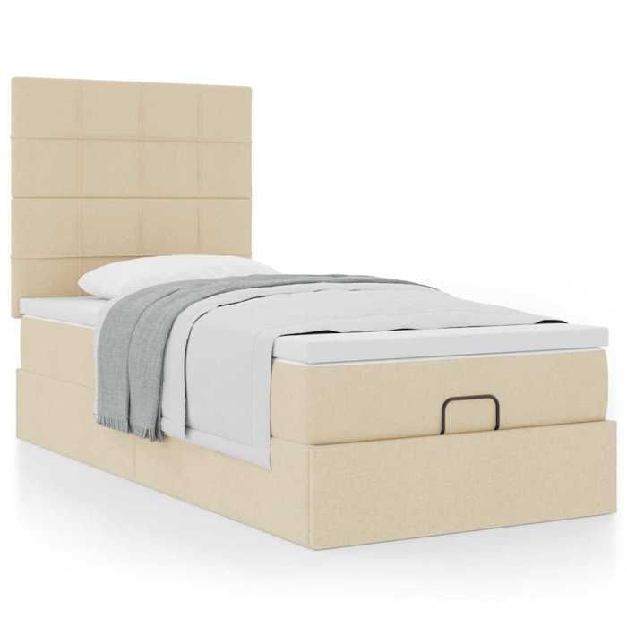 Lit ottoman - Maison Exclusive - 90 x 200 cm - Tissu crème - Rangement hydraulique