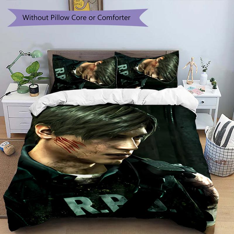 3pcs Resident Evil Leon S. Kennedy2 pattern bedding set duvet cover set includes duvet cover &pillowcases, perfect all season bedroom decoration & gif