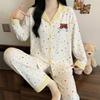 Spring and Autumn New Imitation Cotton Pajamas Women's High-end Plaid Long-sleeved Cartoon Embroidered Loungewear Two-piece Set