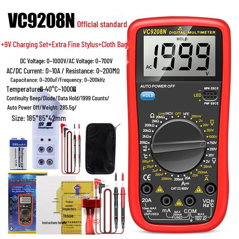 Shengde DT9205N High-Precision Digital Multimeter with Anti-Burn Protection and Auto Power-Off