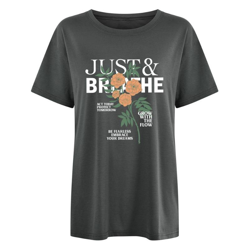 

Весна-лето Женские свободные повседневные футболки с круглым вырезом и короткими рукавами с принтом букв JUST M