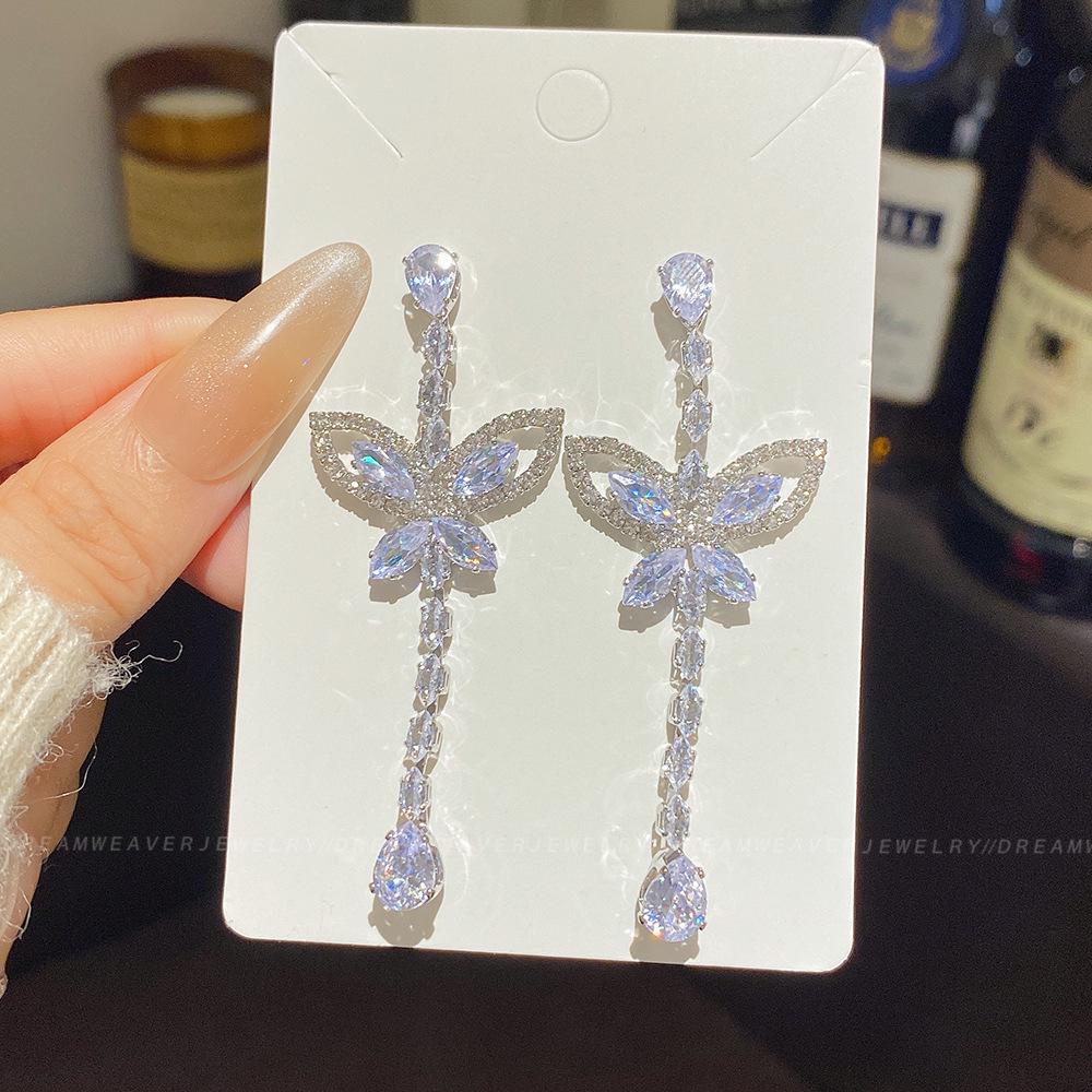 925 Sterling Silver Full Diamond Tassel Earrings – High-End European & American Style, Super Shiny, Luxurious Ear Jewelry for Women.