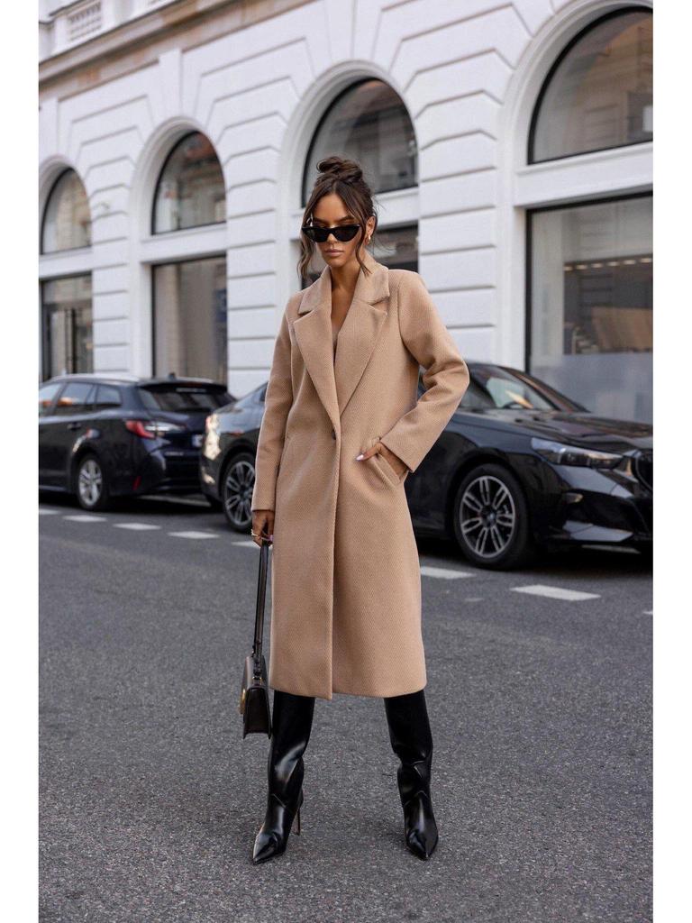 2024 Bestseller Women's Winter Simple Solid Long Sleeve Mid-Length Wool Coat