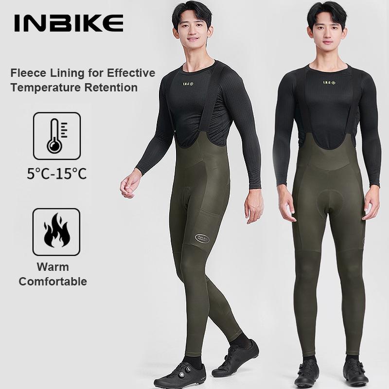 

INBIKE Fleece Road Bike Bib Pants for Men Winter Thermal Cycling Bibs Windproof Biking Bicycle Pants MTB Cycling Clothing Man XXL-EU зелений