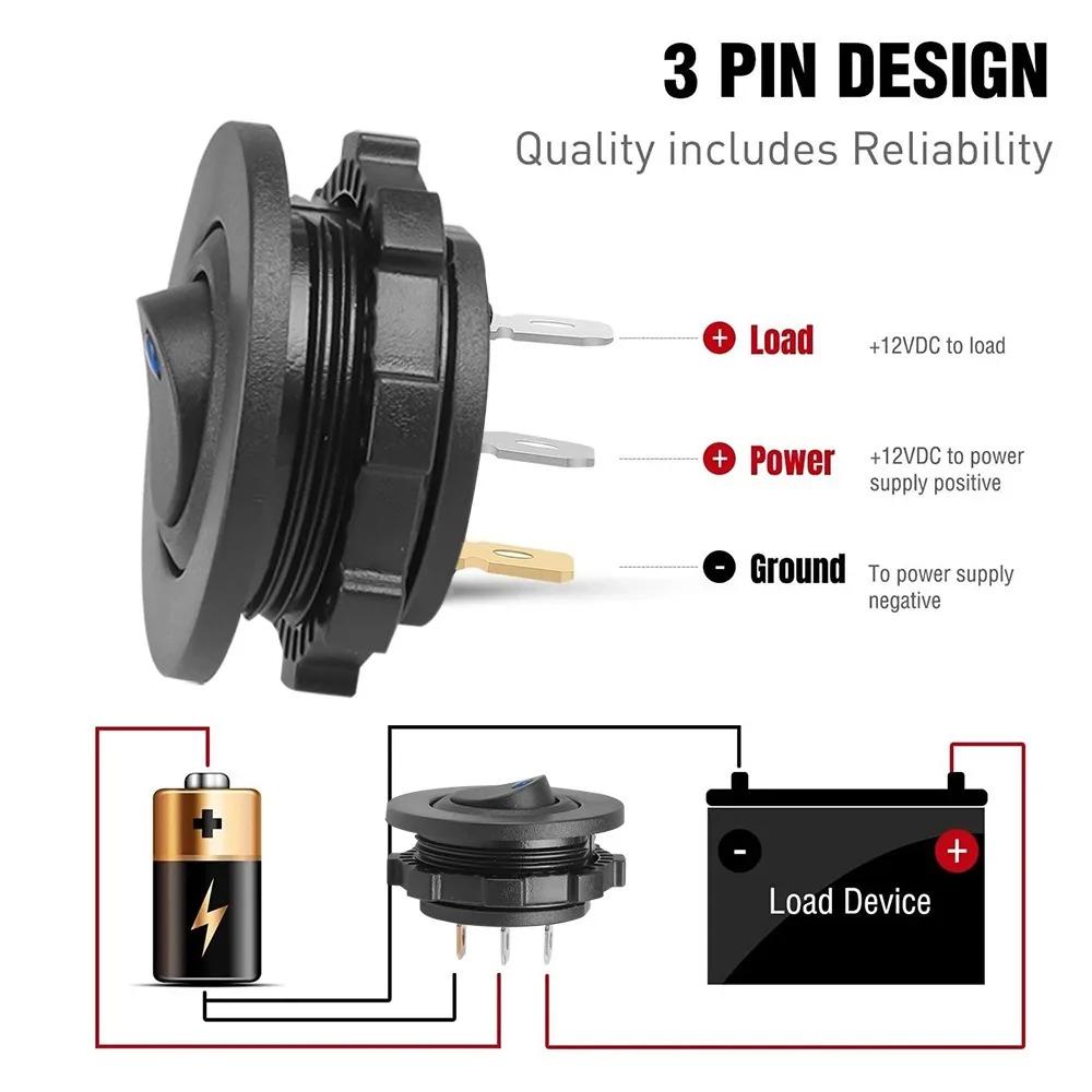 Replacement Parts 12V 20A/24V 10A Round Rocker Toggle 3 Pin SPST LED Indicator Switch ON/OFF Switch for Car Boat Truck