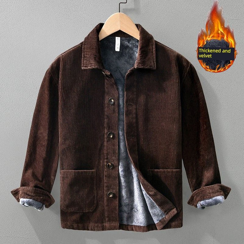 Winter Chinese-Style Retro Fleece-Lined Thickened Jacket Men's Corduroy Cotton Coat Warm Cotton-Padded Jacket Chinese Style Cotton-Padded Jacket