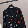 Autumn Women Designer Embroidery Heart Single Breasted Knitted Sweater Coat Jacket