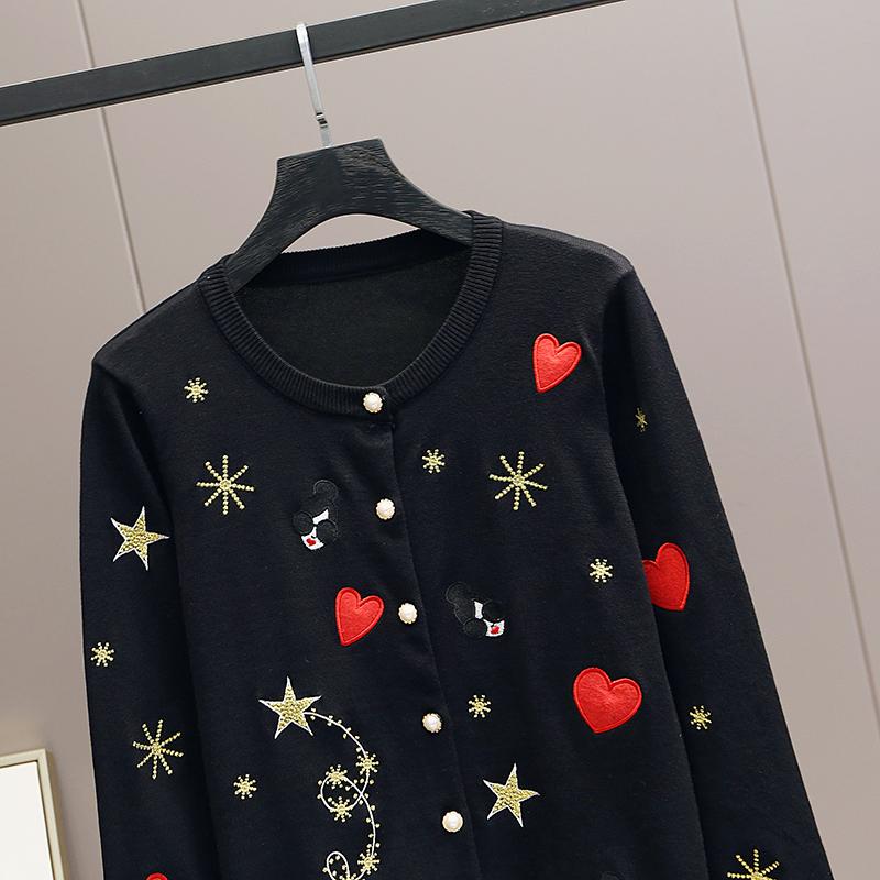 Autumn Women Designer Embroidery Heart Single Breasted Knitted Sweater Coat Jacket