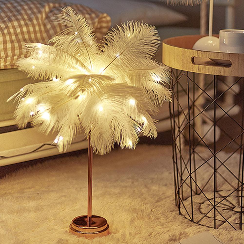 34cm Feather Decor Atmosphere Lamp Rechargeable Romantic Desk Decor Lamp Versatile Warm White for Party Wedding Christmas Decor