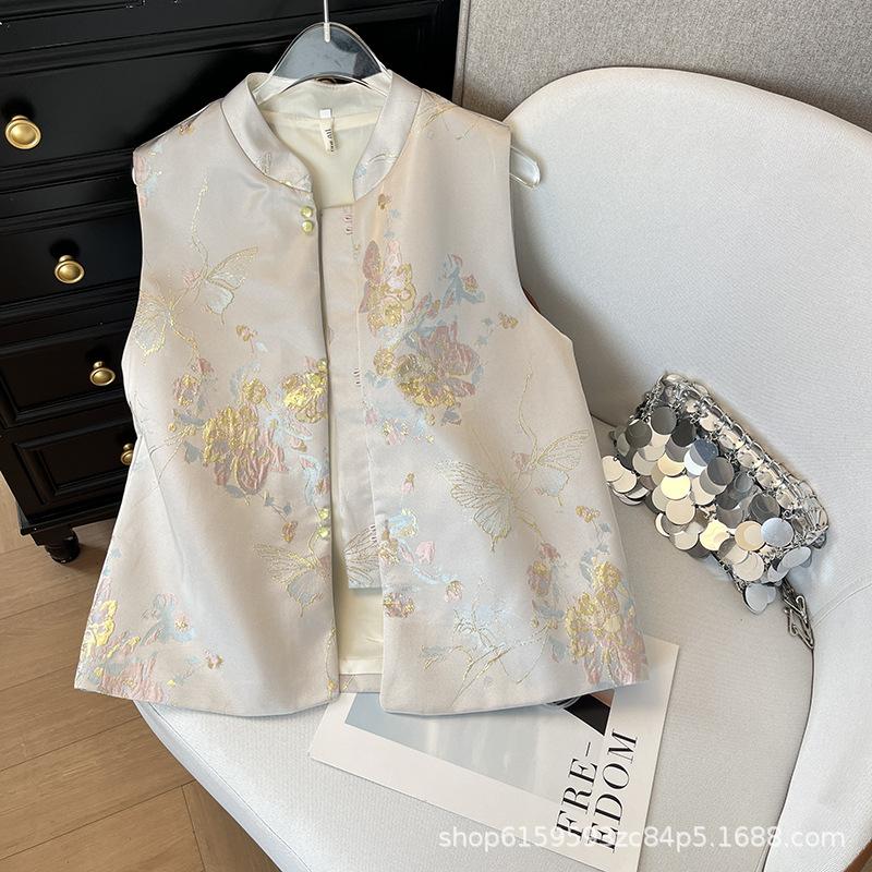 

2025 Ранняя весна Жаккардовый Жилет на пуговицах Милый женский Безрукавный жилет Топ XXXL [Recommended 138-75kg]