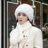 2024 New Winter Hat Women's Rabbit Hair Warm Ear Protection Pineapple Hat Dome Fashion Versatile Mom Hat Set