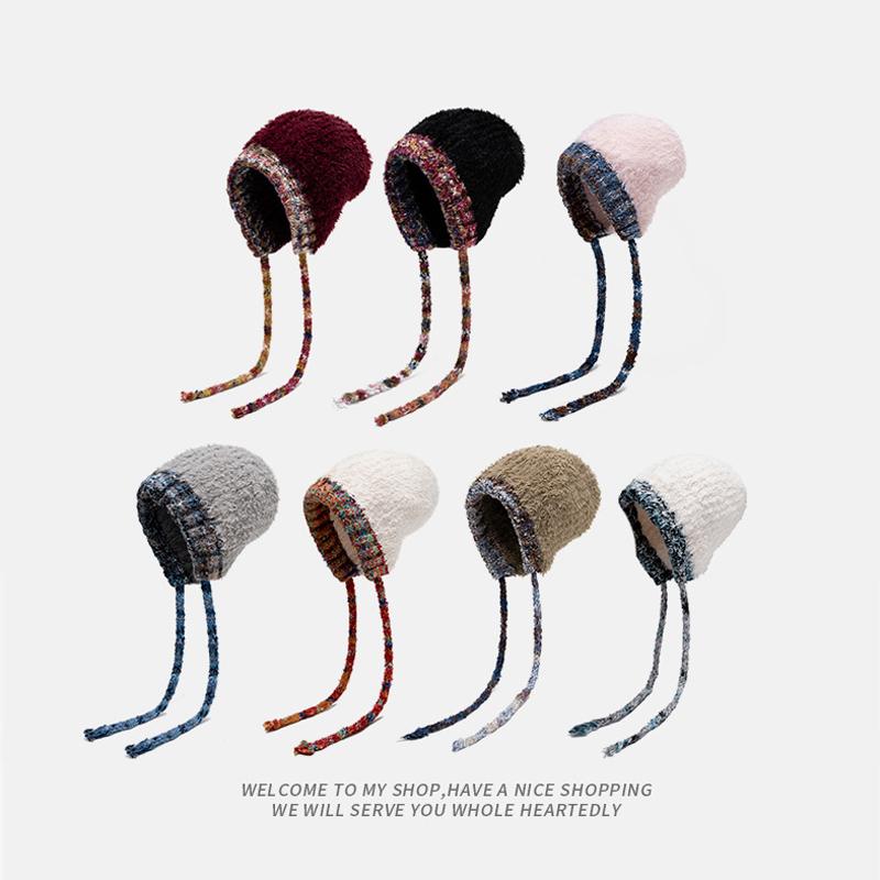 Dicke Plüsch-Fleece-Mütze Herbst Winter Damen Strickmütze Kälteschutz Warm Ohrenschutz Wollmütze