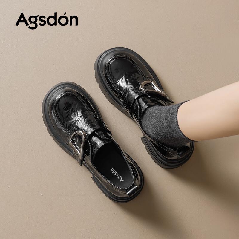 Agsdon Women s Retro British Style Chunky Heel Loafers 36