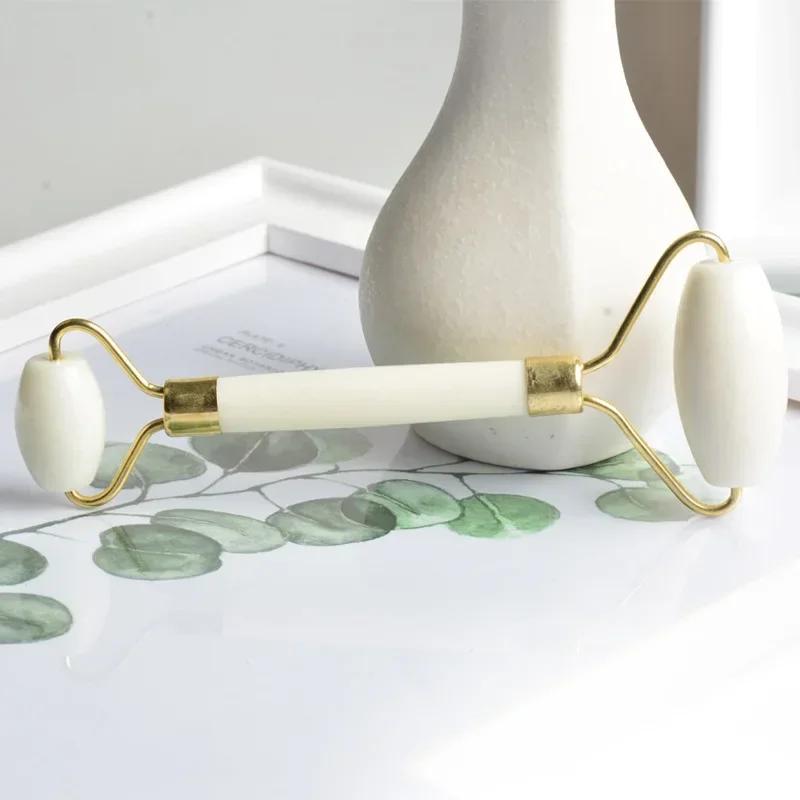 Double-Headed White Jade Facial Massage Roller Natural Stone Skin Care Tool for Face Eye Neck Youyan Jade