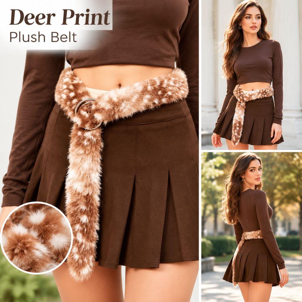 Long Strip Plush Belt Deer Print Fuzzy Belt New Fur Waist Belt  Daily Outfits