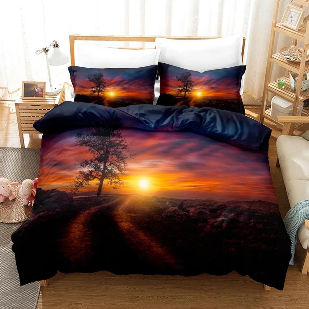 Goldon Sunset Tropical Beach Holiday Comfortable Duvet Cover Pillowcase Bedding Set Children Bedroom Decoration Home Textile