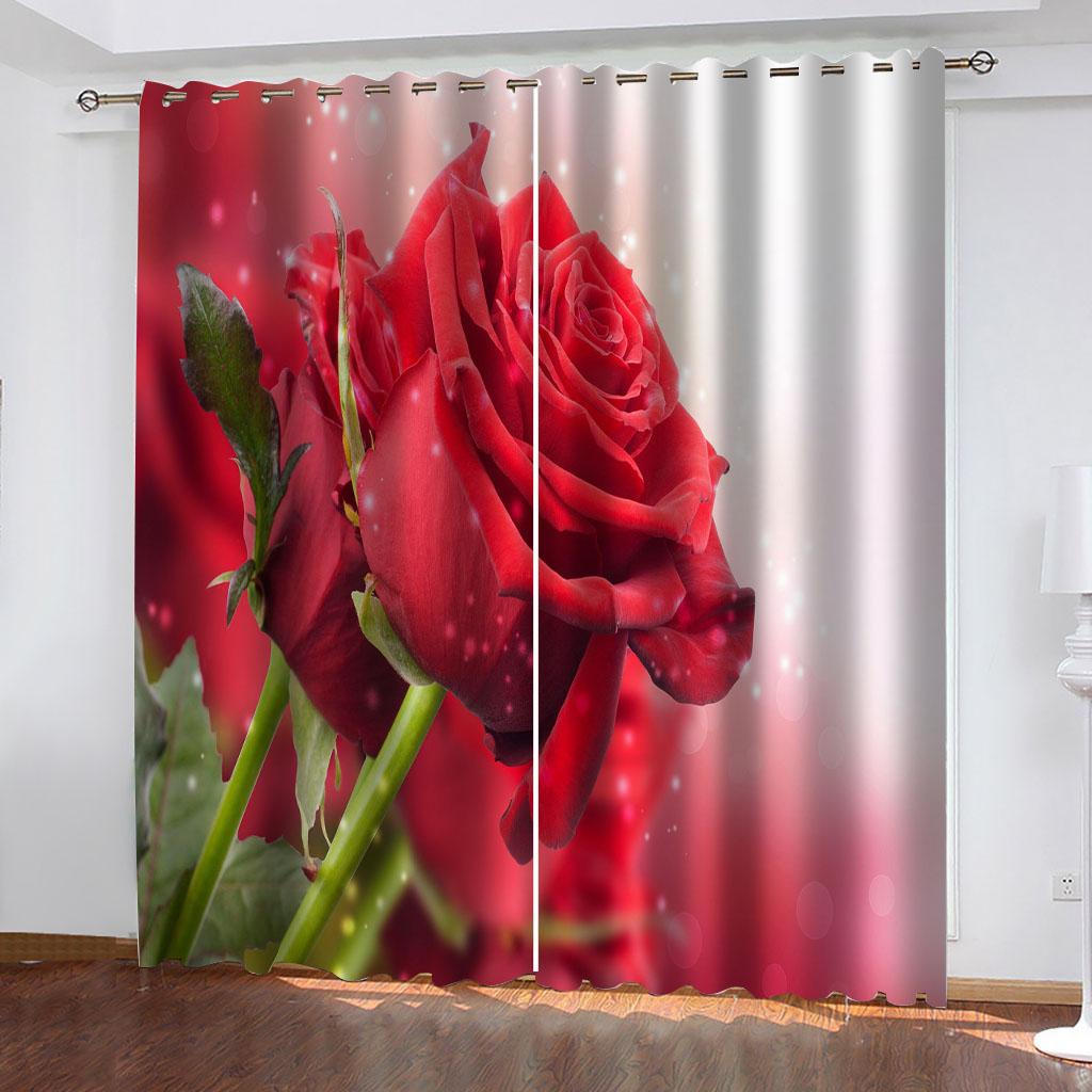 Curtains 2 Pcs Set 3D Plant Roses Curtains For Living Room Luxury, Bedroom Window Treatments Drapes Free Delivery Shipping