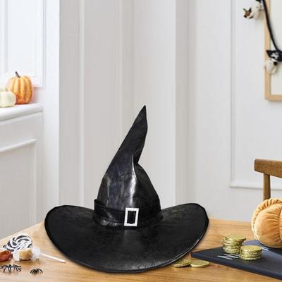 Halloweenský čarodějnický klobouk Vintage klobouk čaroděje z umělé kůže s přezkou Halloweenský cosplay party kostým pro muže ženy