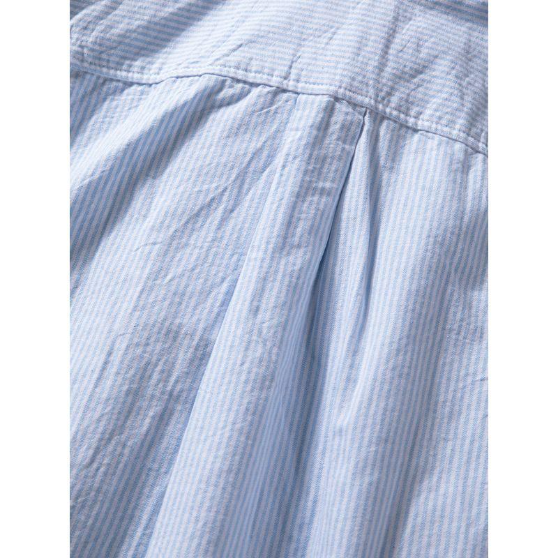 Striped Short-Sleeved Shirt Men's Summer Cotton Oxford Top Simple Japanese Style Artistic Retro Loose Casual Shirt