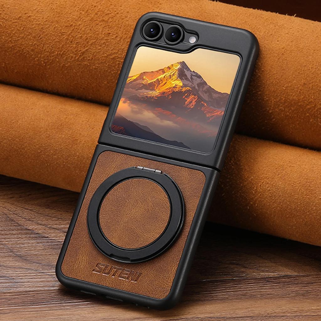 Higth Quality Busine Sle Magnetic Wireless Charging Phone Case for Samsung Galaxy Z Flip 7 6 5 360° Rotating Holder Leather Cover