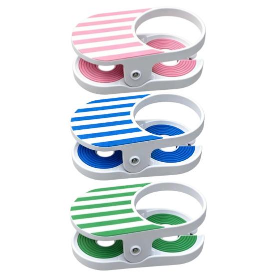 Clip-On Drink Holder for Chair, Portable Cup Holder for Beach Chair Patio Table, Striped Outdoor Clamp On Beverage Caddy for Pool Cruise