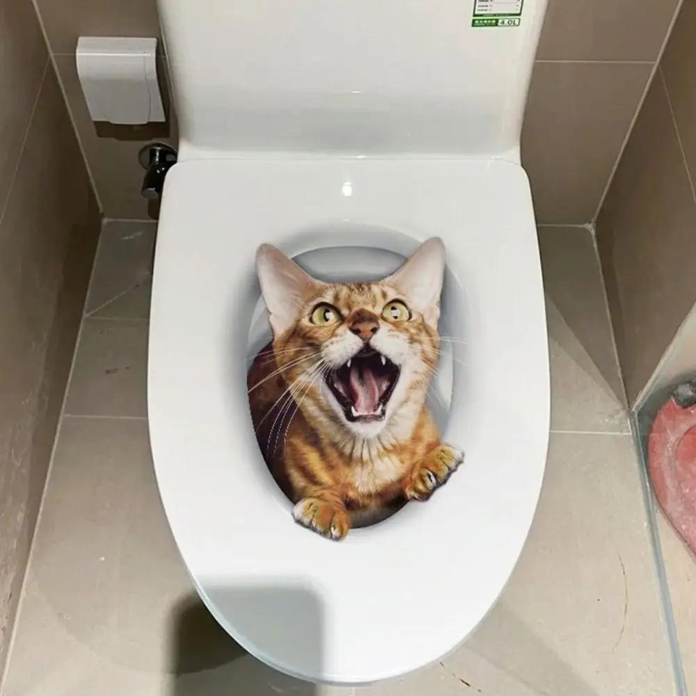 Cute PVC Toilet Stickers 3D Cat Dog Waterproof Wall Sticker Self-adhesive Toilet Seat Decals Home Decoration